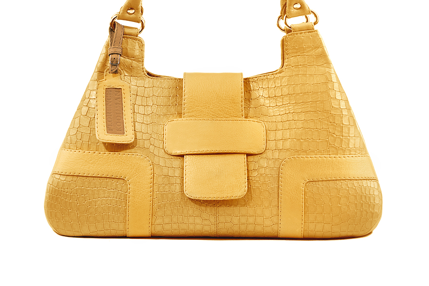 Dress large handbag in mustard yellow leather - Profile view
